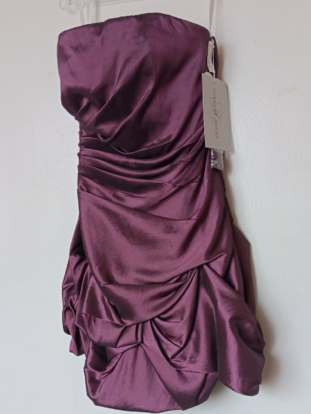 Gorgeous Strapless Satin Ruched Cocktail Dress in Plum